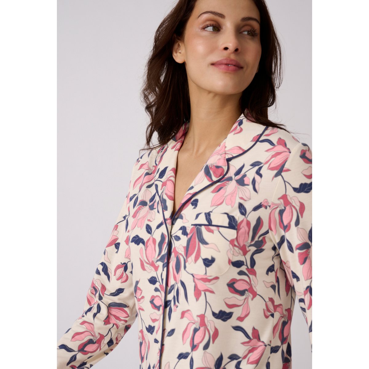 Pyjama boutonné Thermolactyl marron beige fleuri, DAMART
