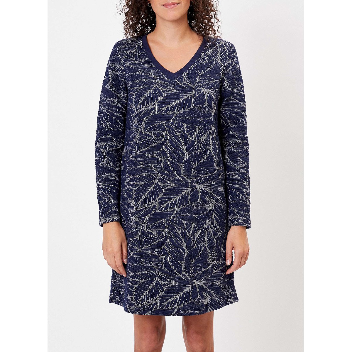 Robe maille évasée à motifs ASDIS bleu nuit kari, LA FIANCÉE