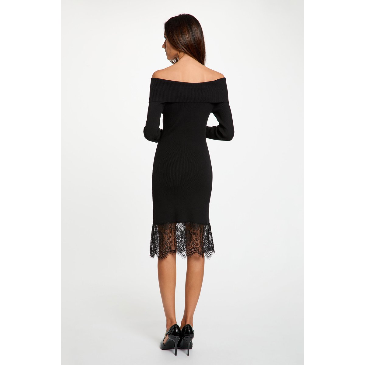 Robe tricot col bénitier noir, MORGAN