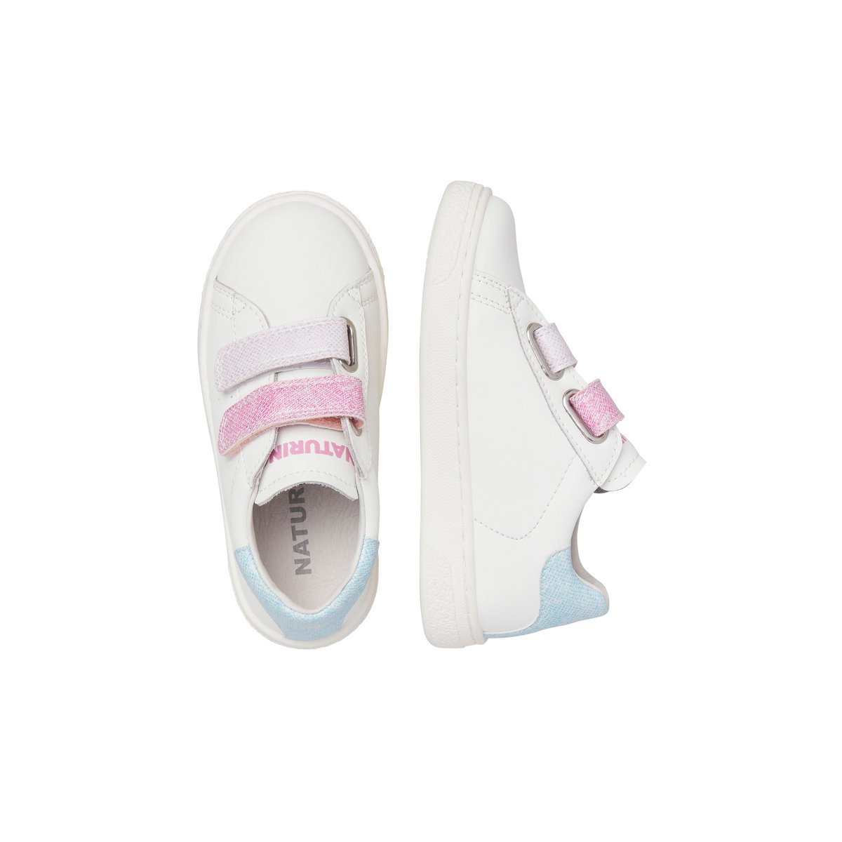 Baskets en cuir HASSELT 2 VL. blanc-fuchsia, NATURINO