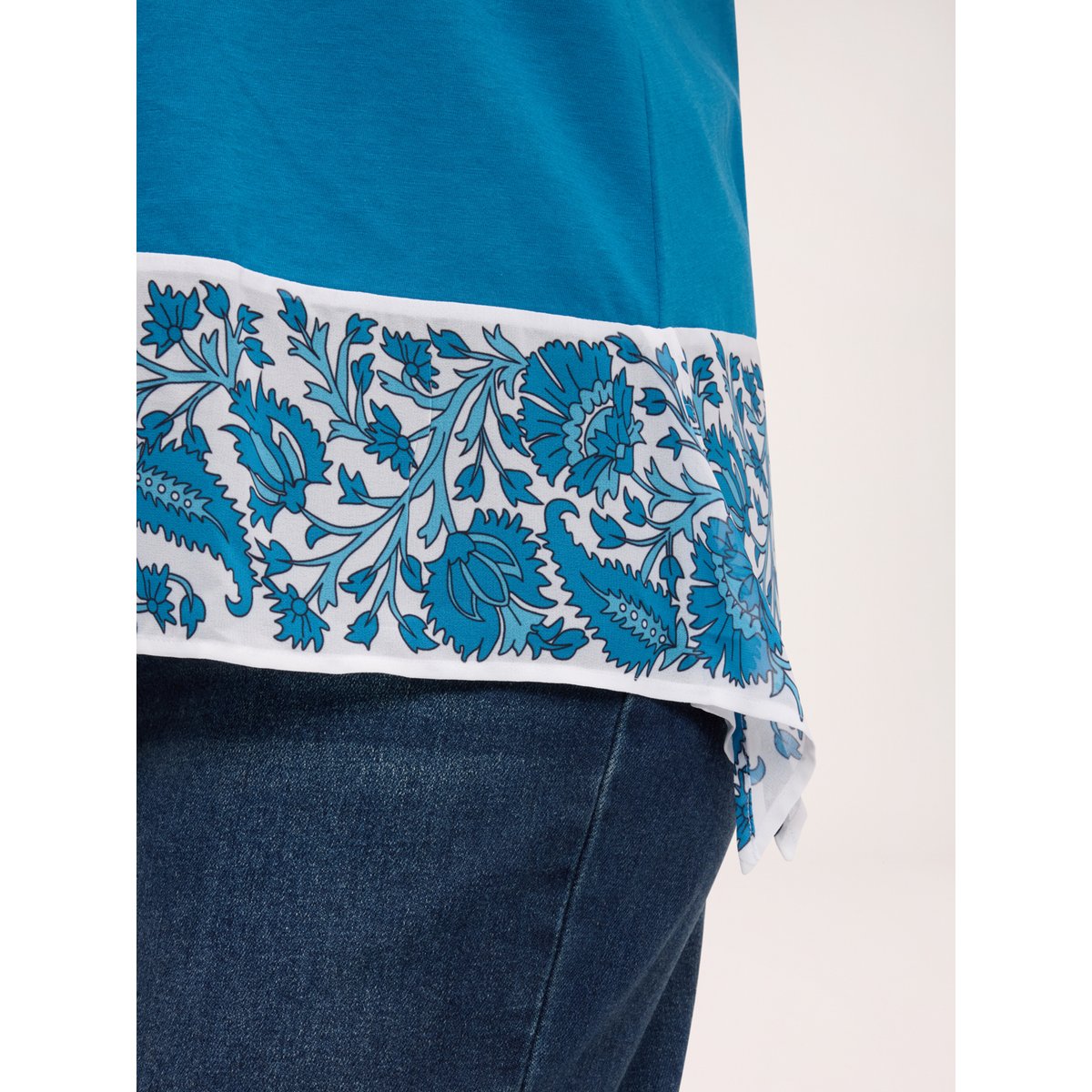 T-shirt avec bord imprimé petrol blue, FIORELLA RUBINO