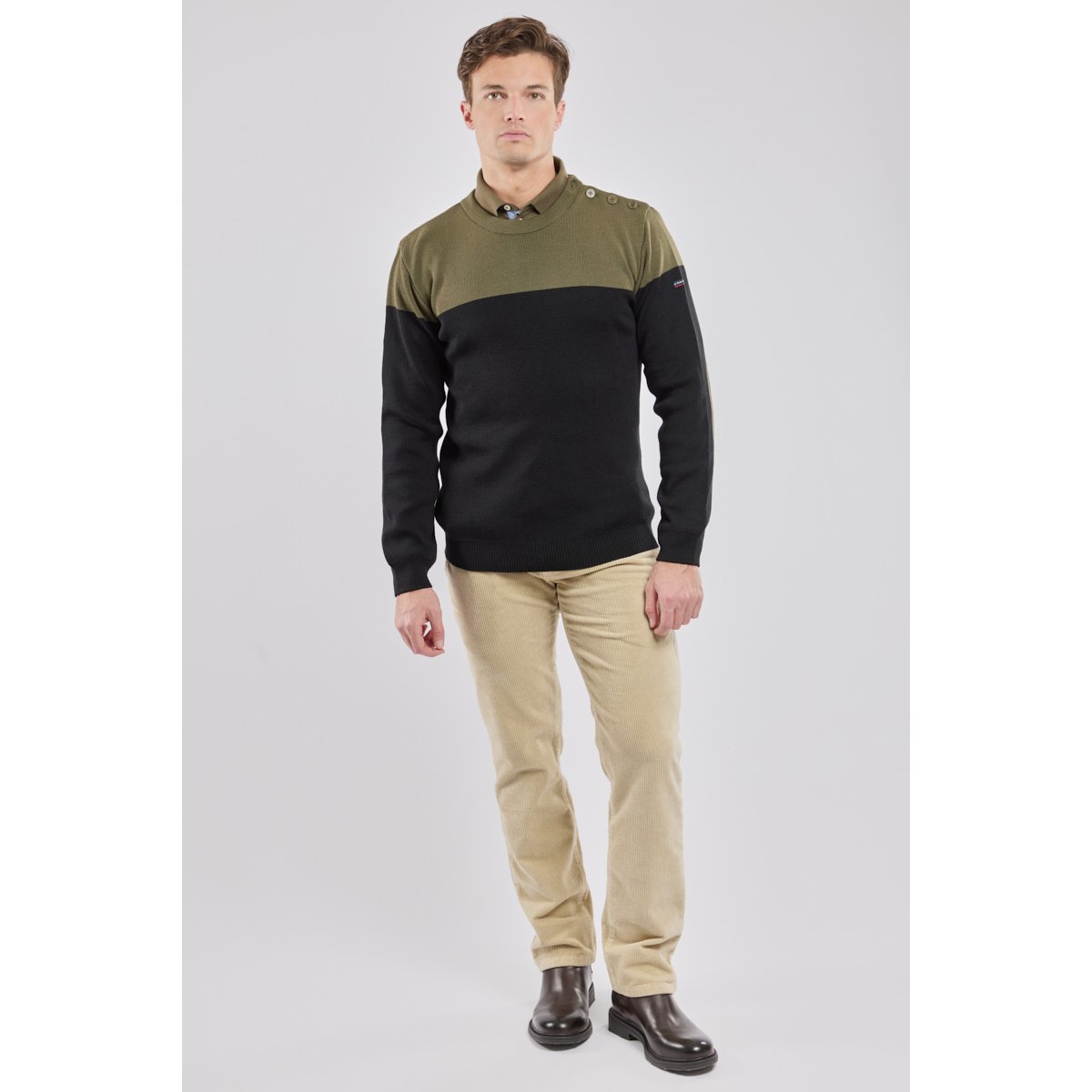 Pull marin bi-color noir/olive, ARMOR-LUX