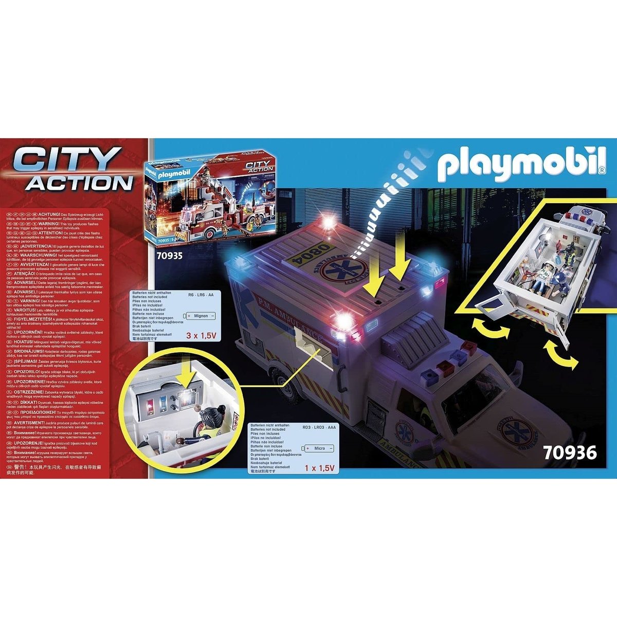 City Action Ambulance avec secouristes et blessé multicolore, PLAYMOBIL