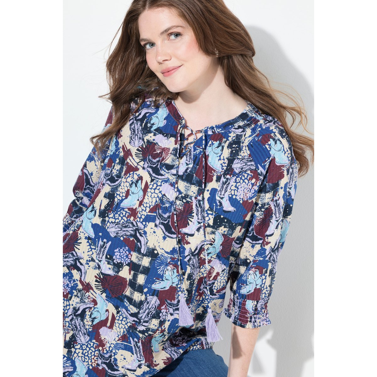 Blouse en cupro oversize, manches 3/4 mastic foncé, ULLA POPKEN