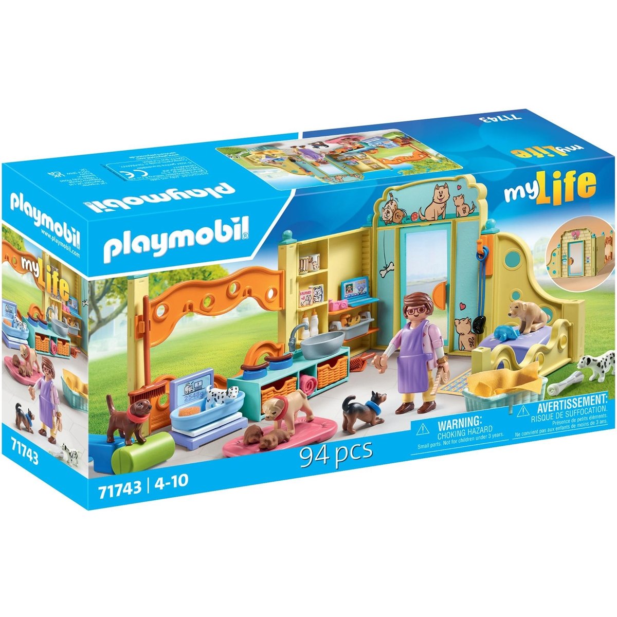 Centre de soin canin avec 8 chiens et soigneur multicolore, PLAYMOBIL