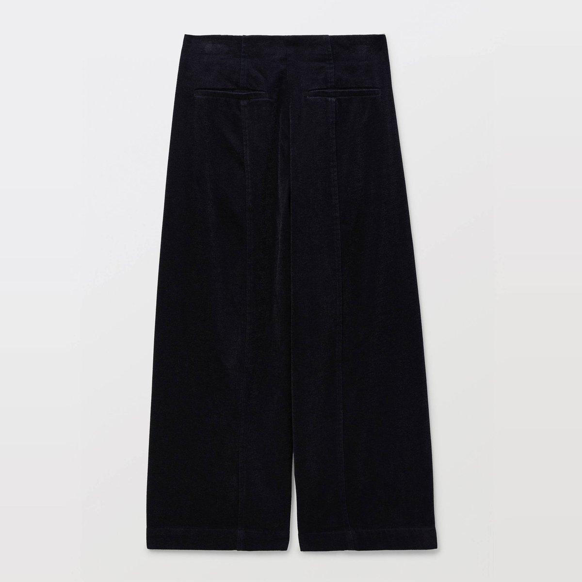 Pantalon large en chenille raccourci marine, MONOPRIX