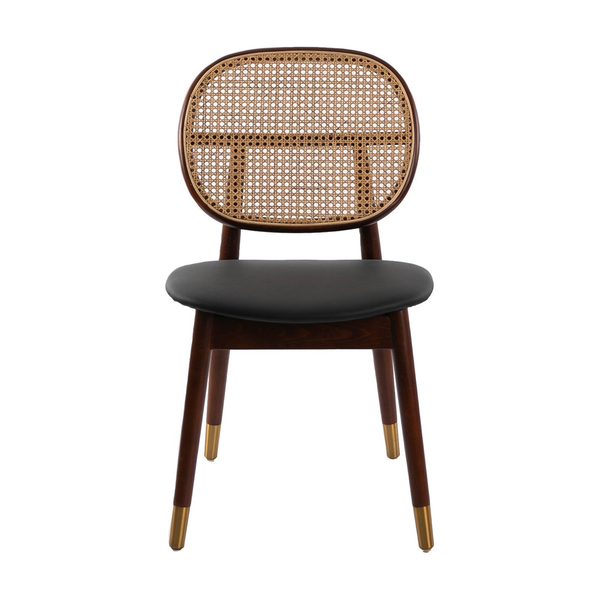 Chaise en rotin et similicuir noyer | noir, ANGEL CERDA