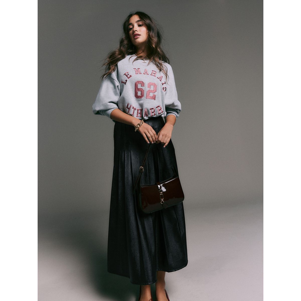 Jupe kilt mi-longue en similicuir noir, NEXT