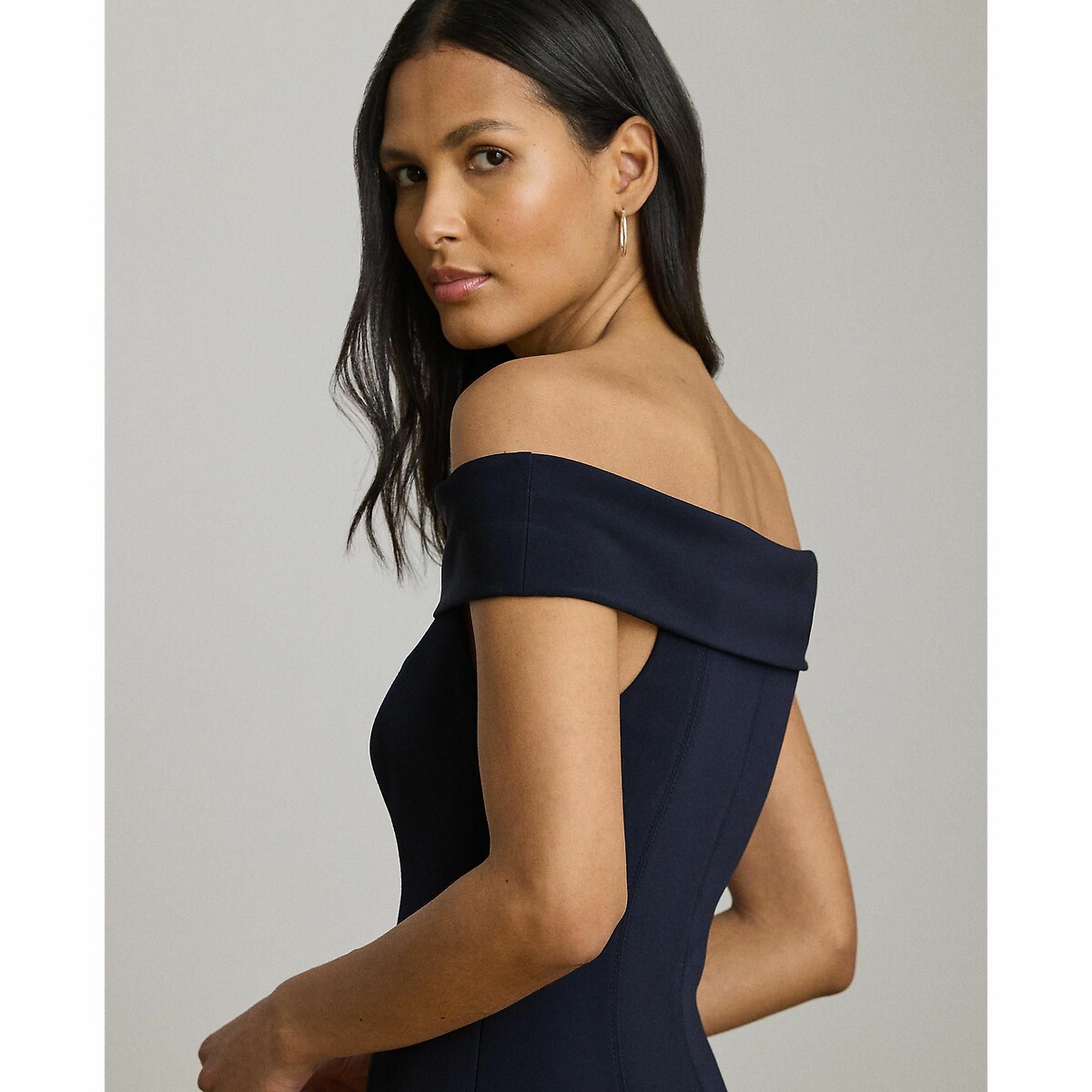 Robe de soirée longue, épaules dégagées marine, LAUREN RALPH LAUREN