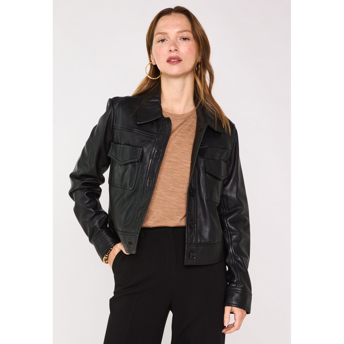 Blouson court en 100% cuir PACHA noir, Maison 123