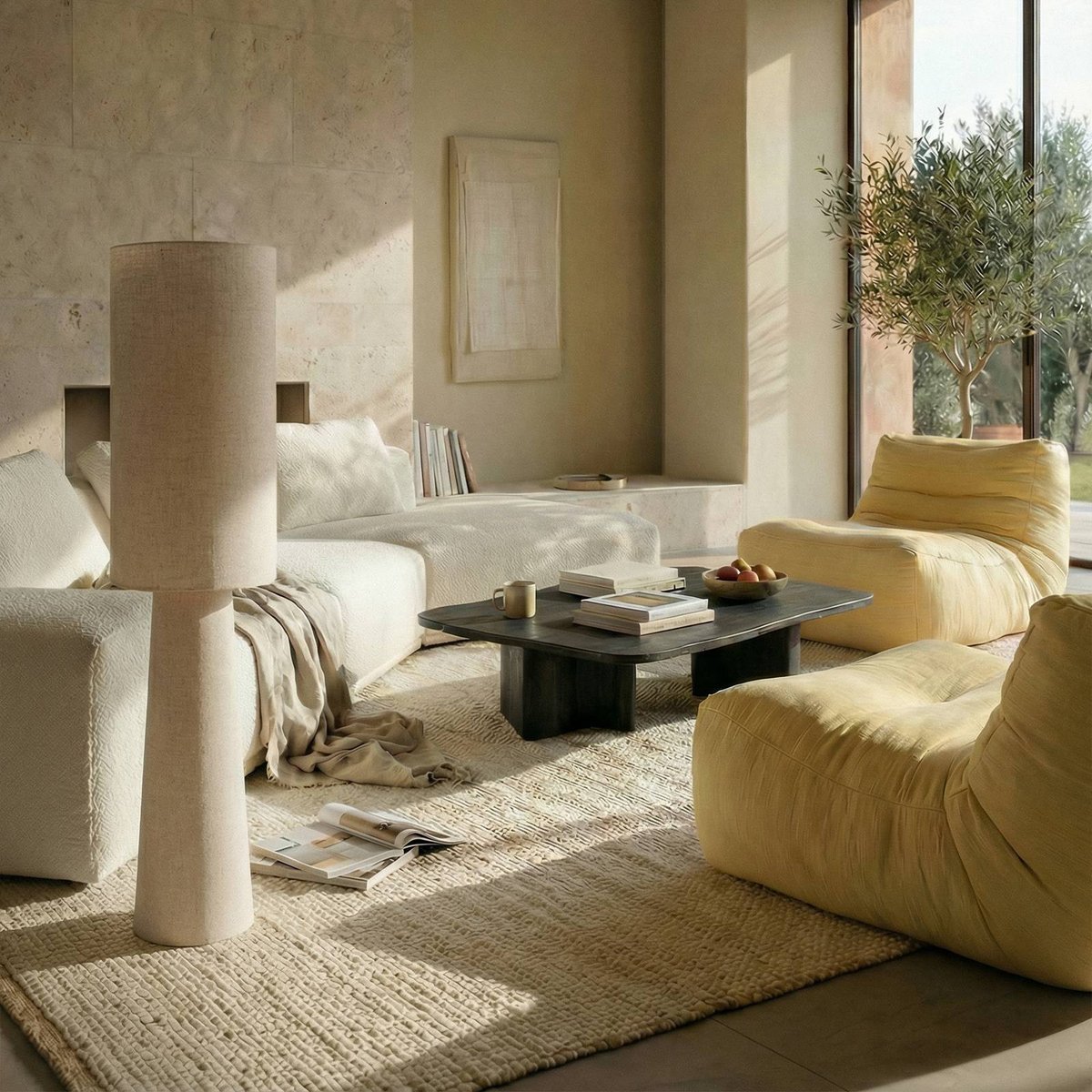Lampadaire en textile scandinave, Elfie beige, LINDBY