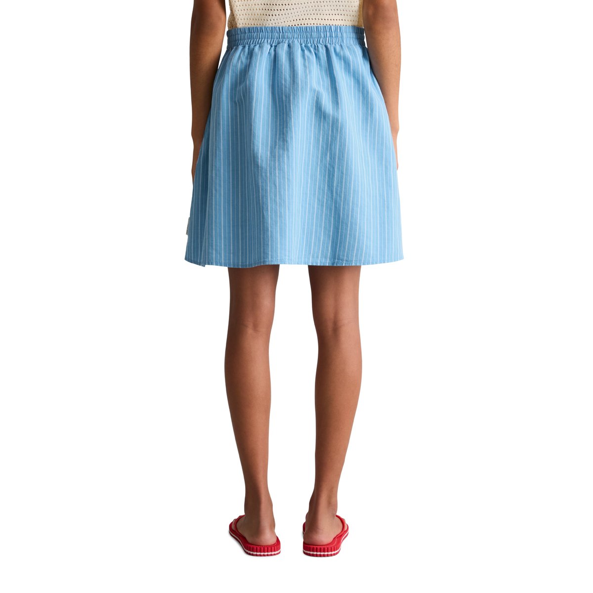 Jupe évasée à rayures en mélange de lin et de coton bleu, MARC O’POLO DENIM