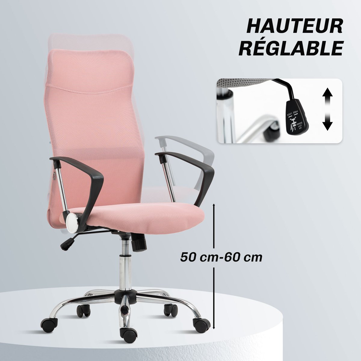 Chaise de bureau Tissu maille Rose rose, HOMCOM