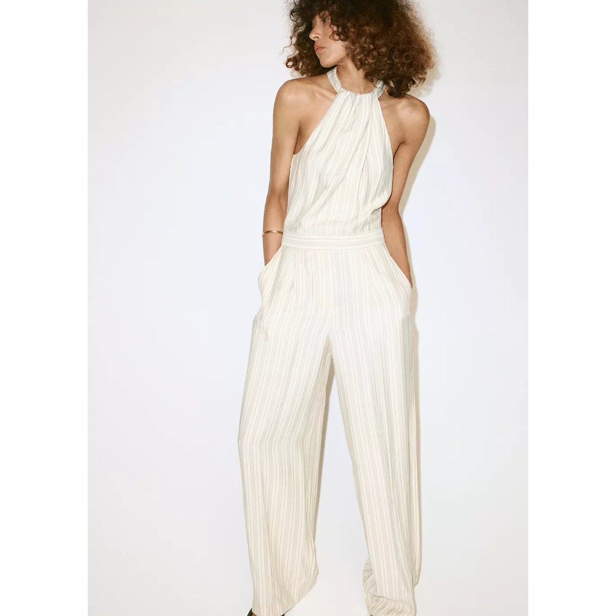 Combinaison halter à rayures écru, MANGO