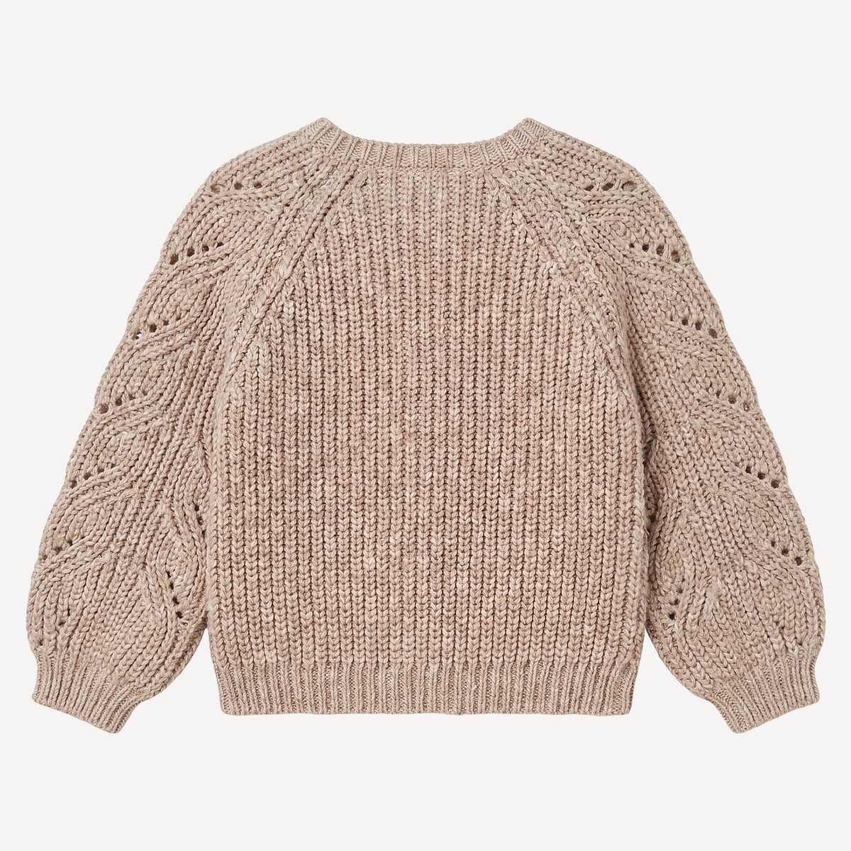 Crew Neck Cardigan in Ribbed Fine Knit beige, LA REDOUTE COLLECTIONS