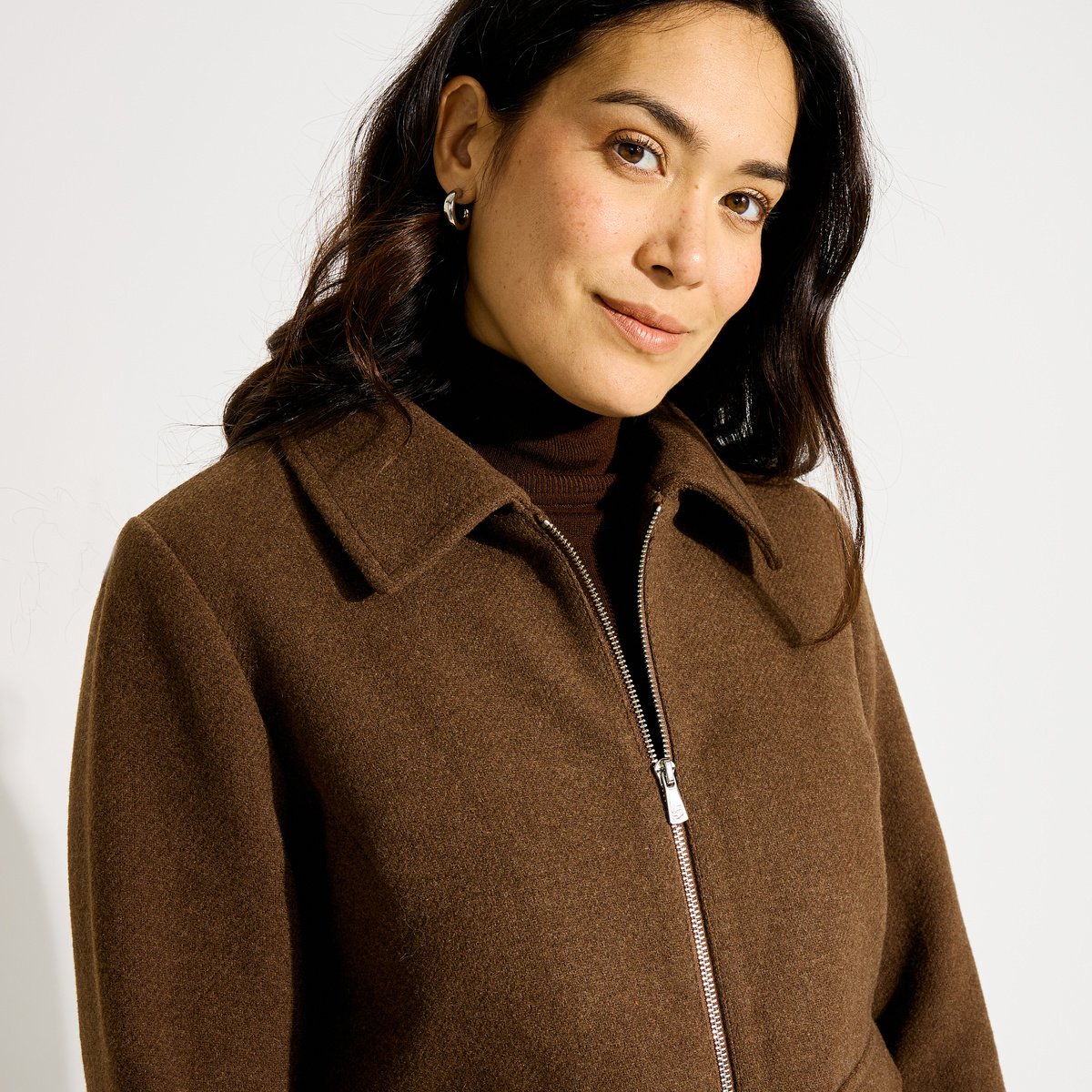 Manteau court zippé marron, GRAIN DE MALICE