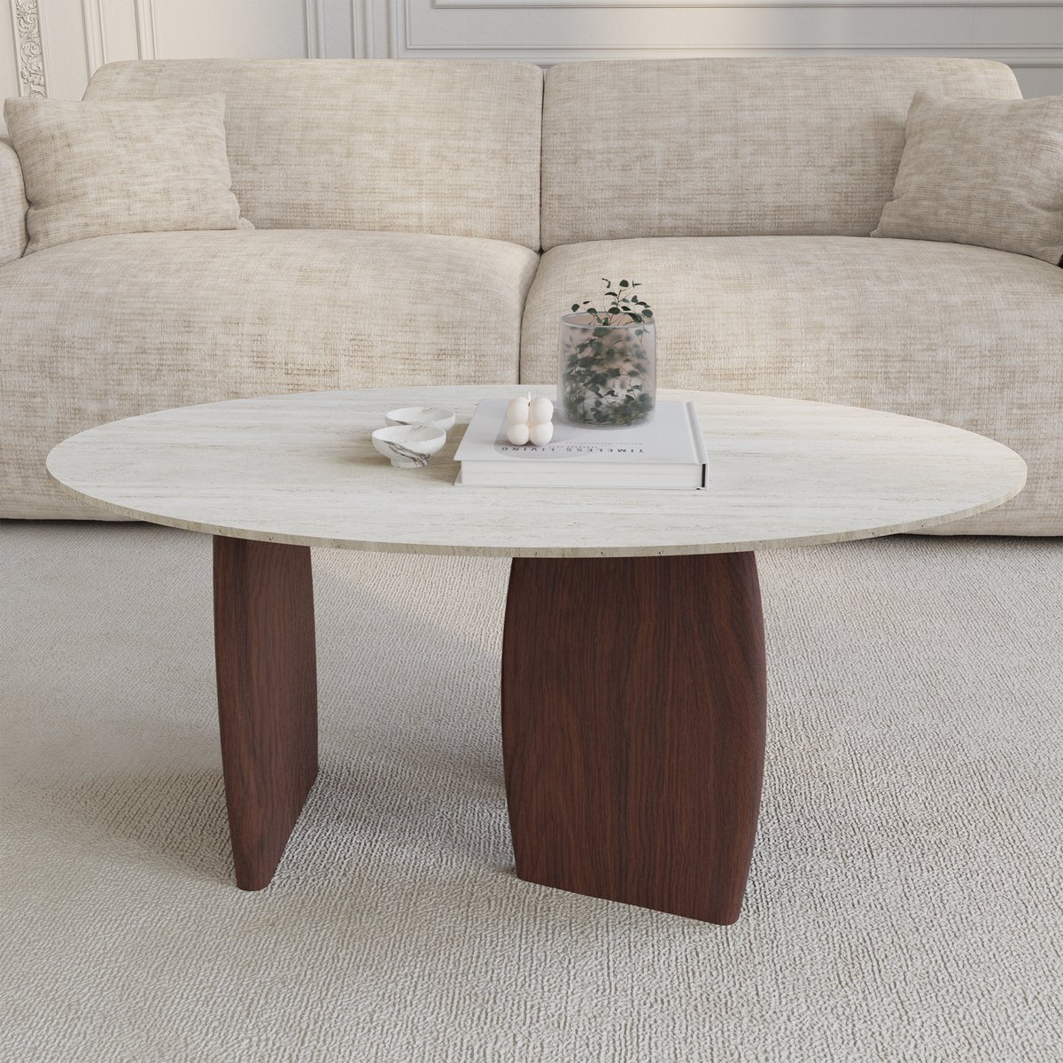 Table basse en céramique BALI travertin, SIA HOME