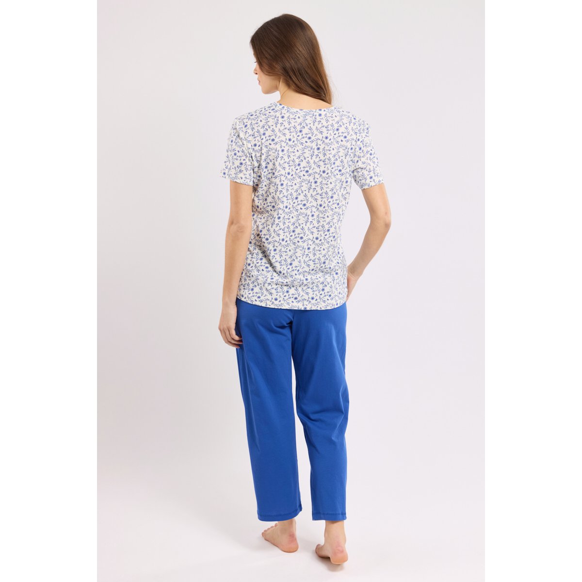 Pyjama corsaire fleuri - coton milk/paquerettes mazarine, ARMOR-LUX