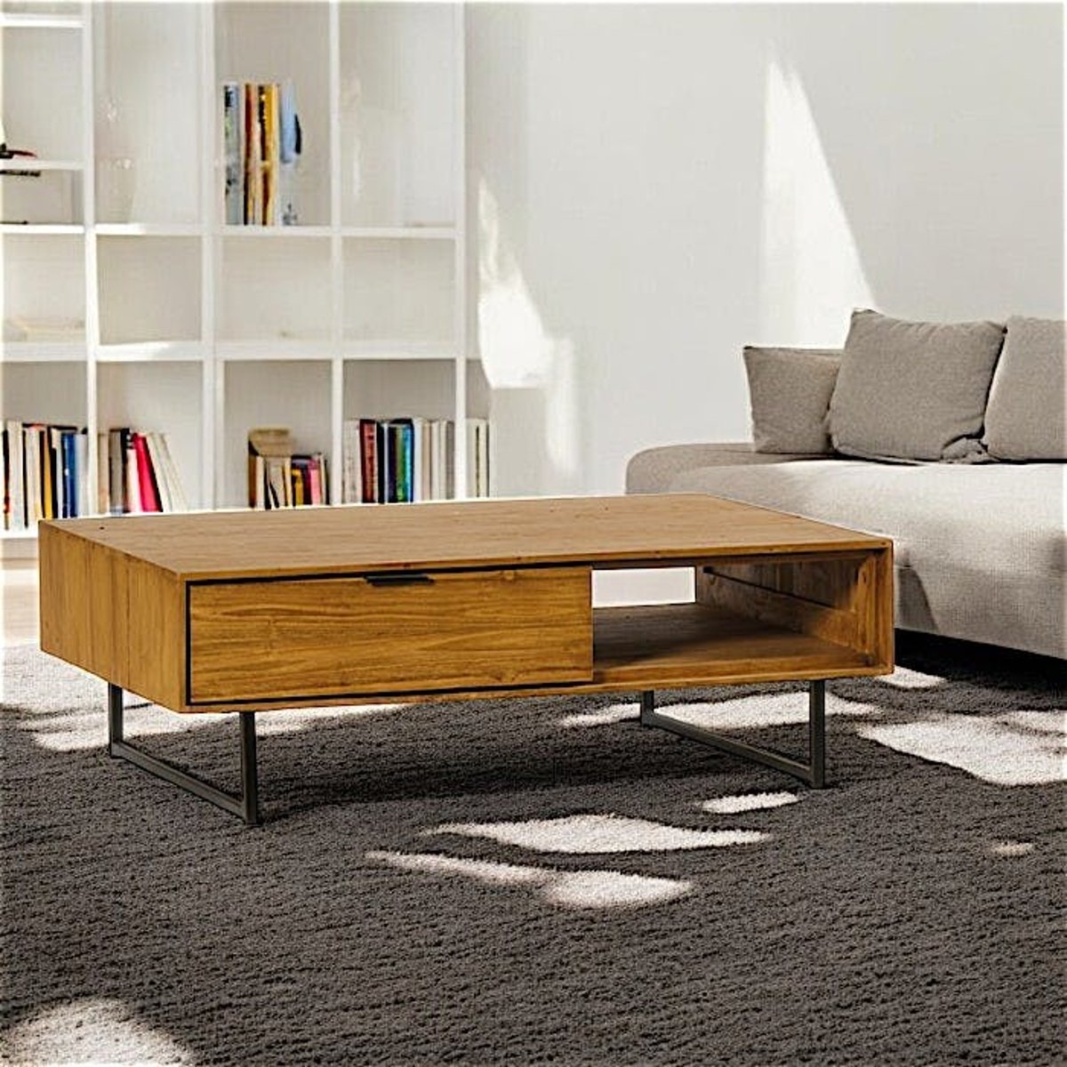 Table basse avec rangement en bois de teck recyclé DEPOK bois naturel, PIER IMPORT