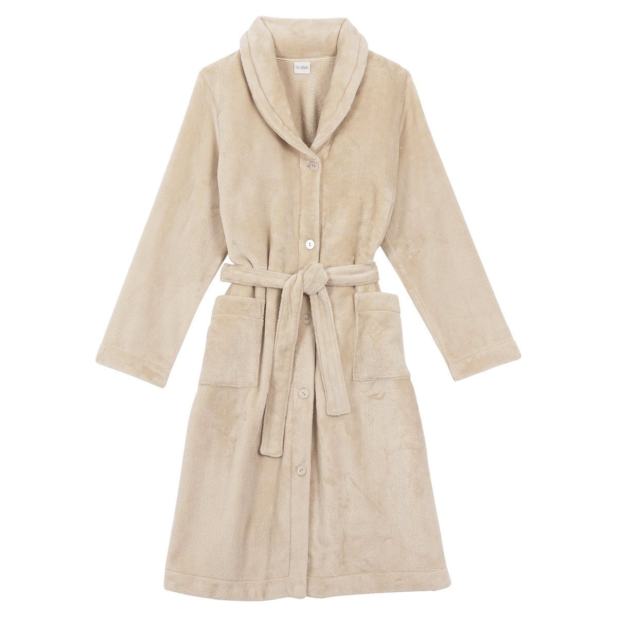 Robe de chambre en peluche flanelle ESSENTIEL H51B beige, LE CHAT
