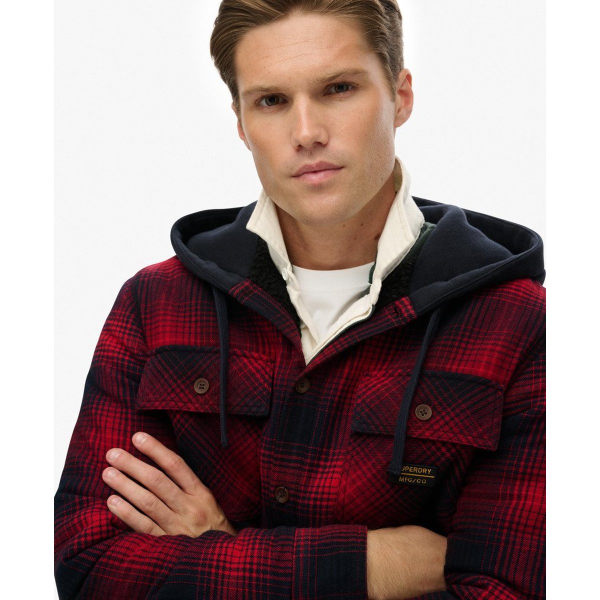 Chemise à capuche et à carreaux Surplus dégradé rouge over, SUPERDRY
