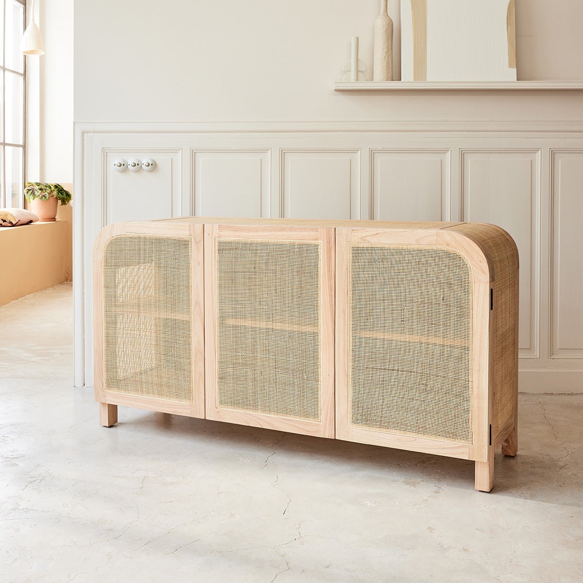 Buffet en bois massif et cannage 150 cm  MAËL naturel, BERAH GETAH