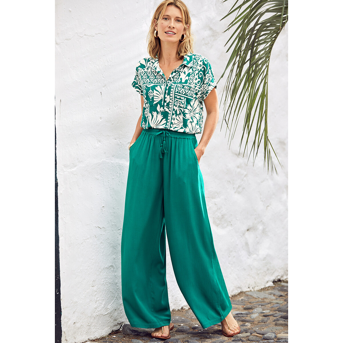 Printed Polo Shirt with Short Sleeves green print, ANNE WEYBURN