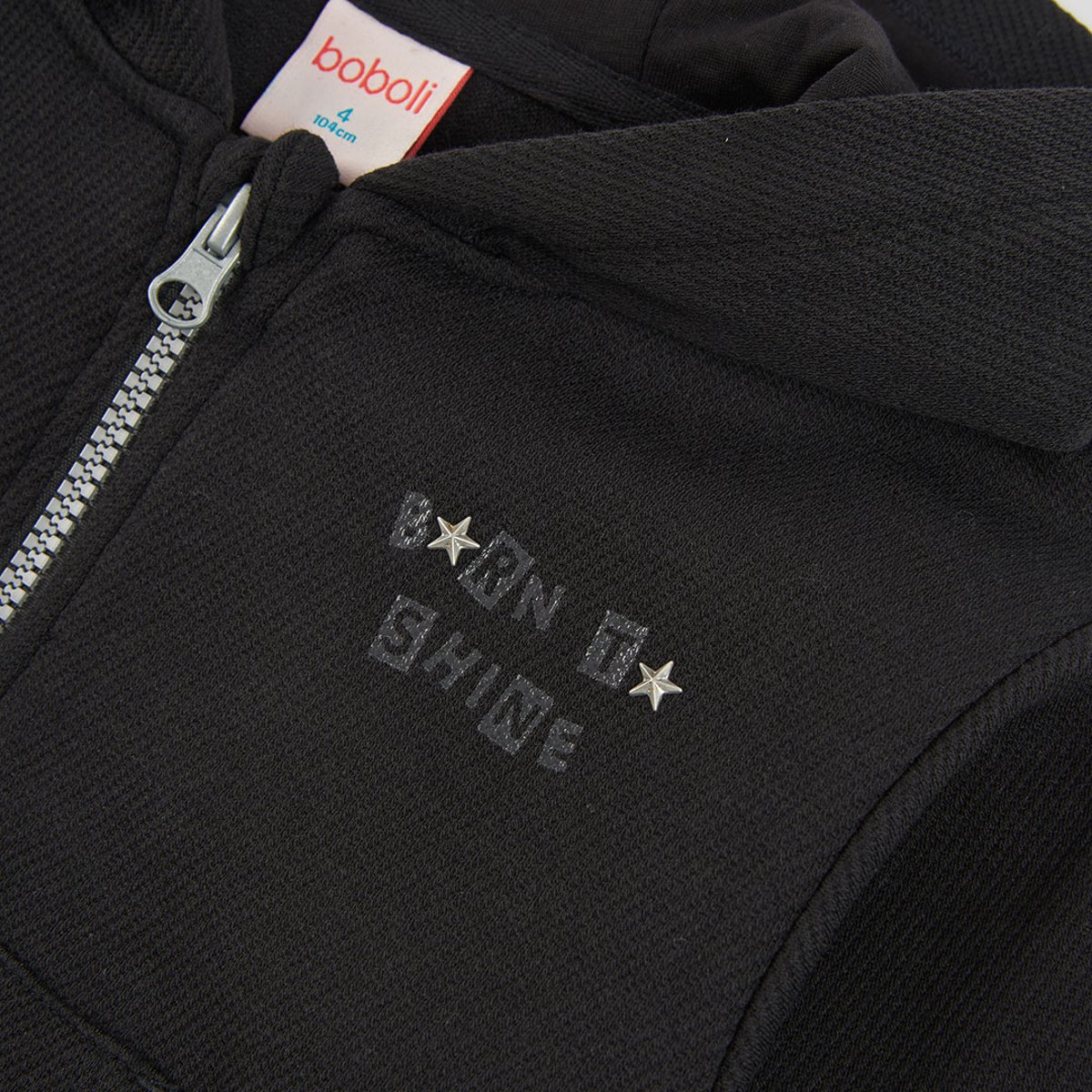 Veste fille en maille avec capuche noir, BOBOLI