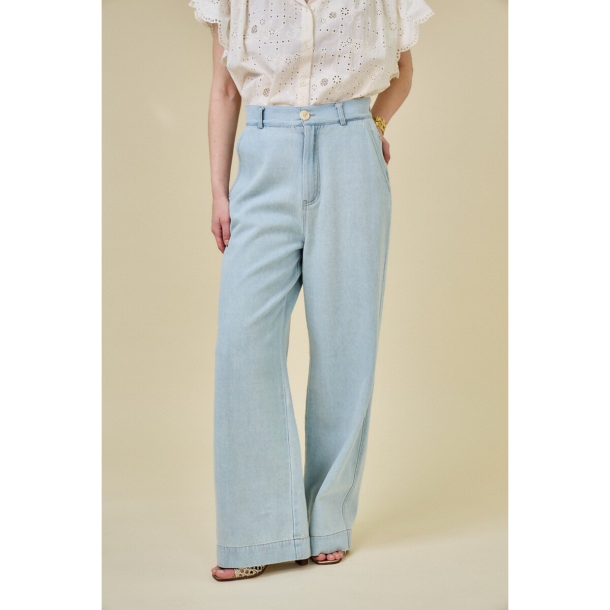 Pantalon denim large bleu jean clair, SEE U SOON