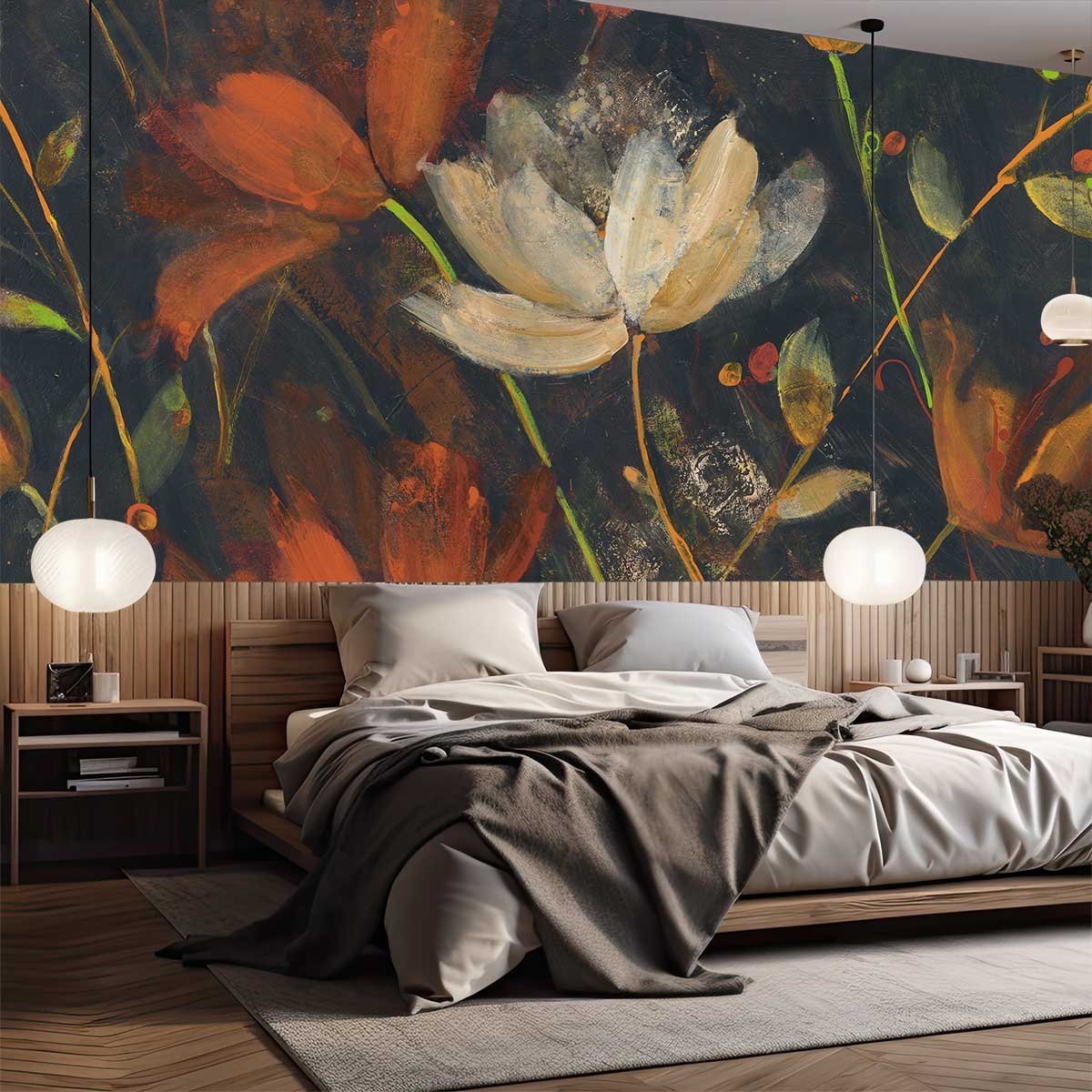 Papier peint fleurs bordeaux intissé, HEXOA