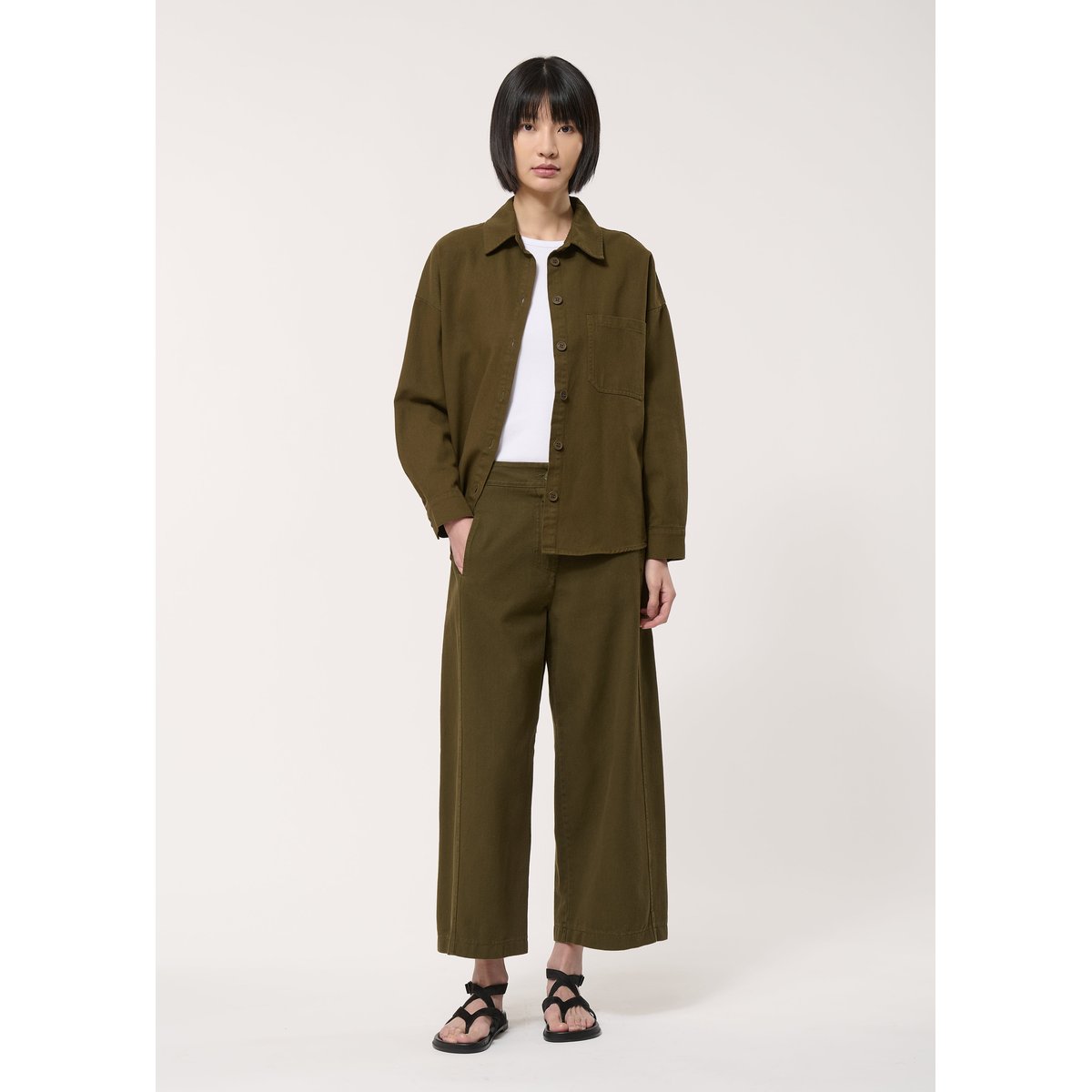 Pantalon barrel en coton taille haute militaire, HUMILITY
