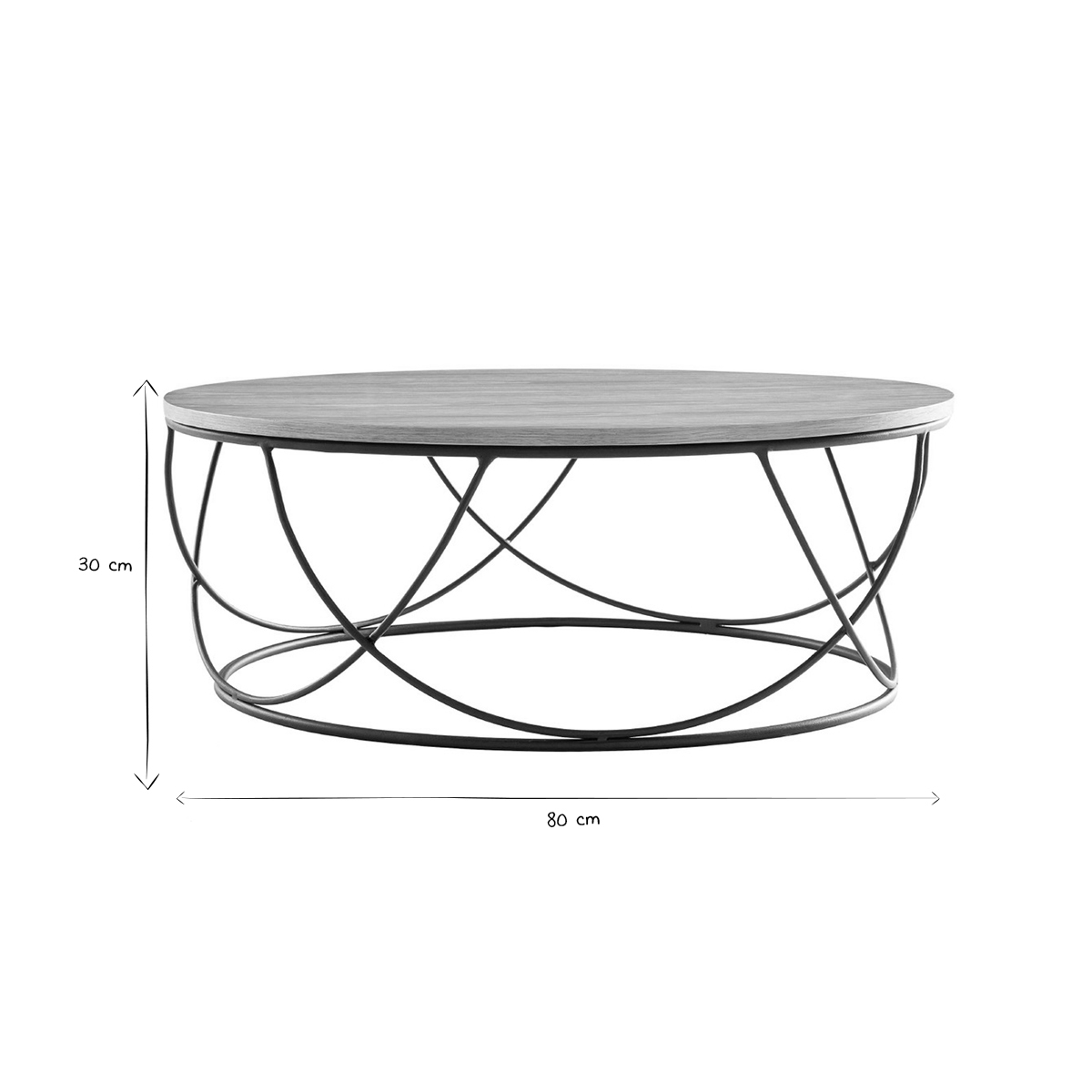 Table basse ronde en bois et métal D80 cm LACE bois clair / noir, MILIBOO