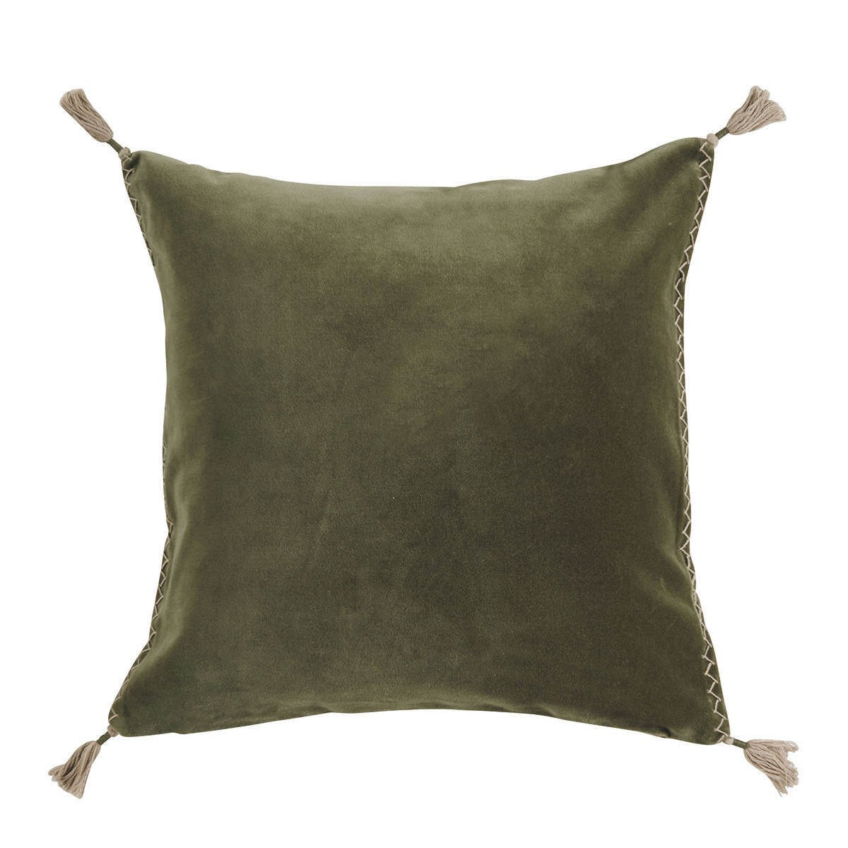 Housse de coussin en velours de coton kaki, BLANC D’IVOIRE