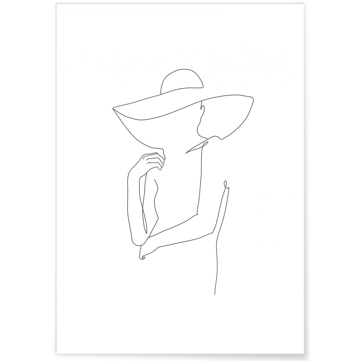 Affiche Line Art Women Hat 2 blanc, L'AFFICHERIE