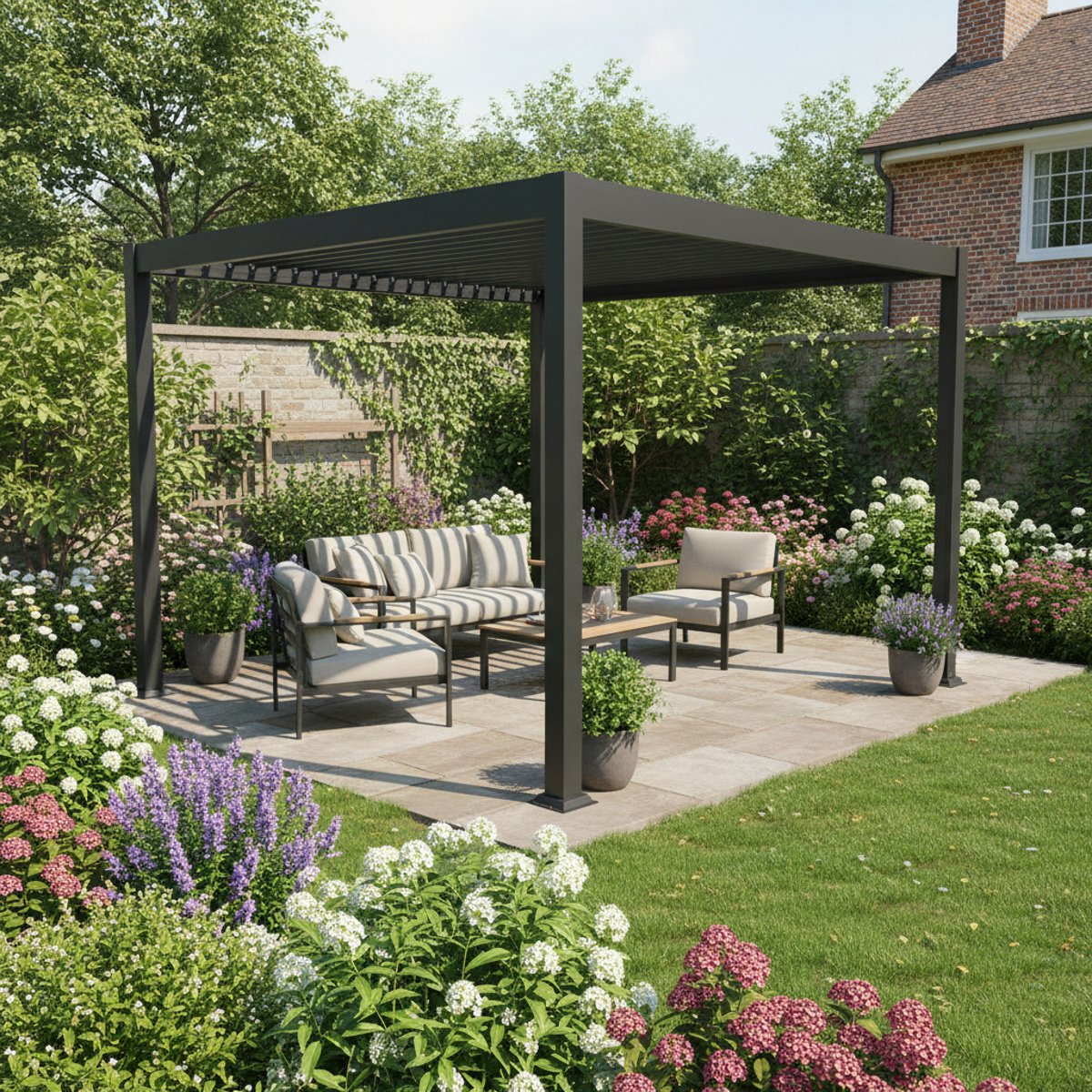 Pergola bioclimatique 3x3m Zeus anthracite, GECKO JARDIN