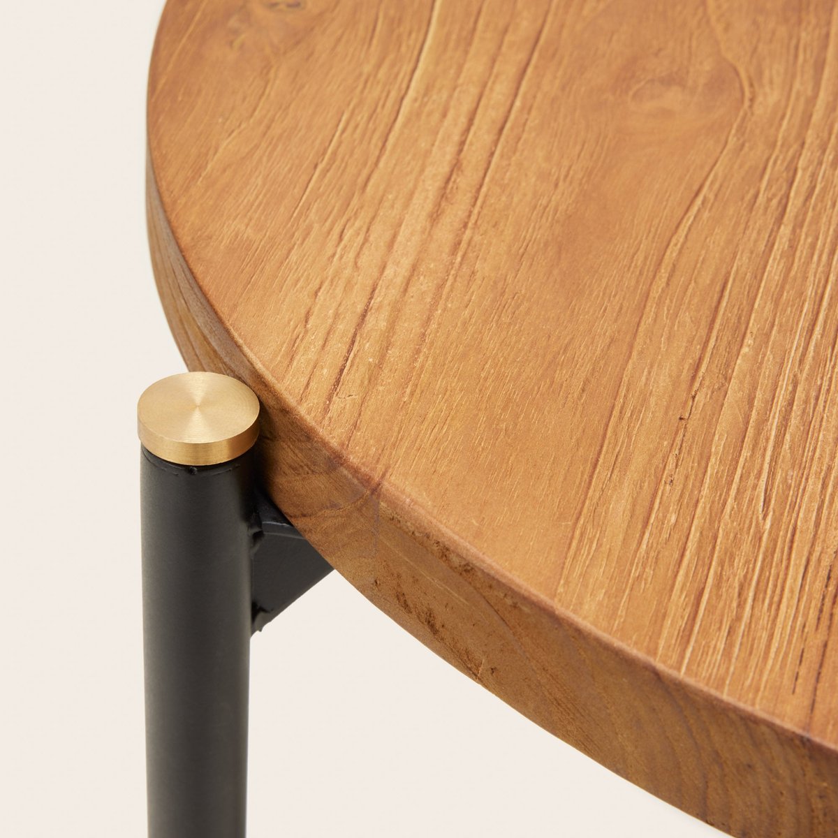 Table D'Appoint en bois teck et métal graphique THIMEA teck recyclé et noir, MADURA