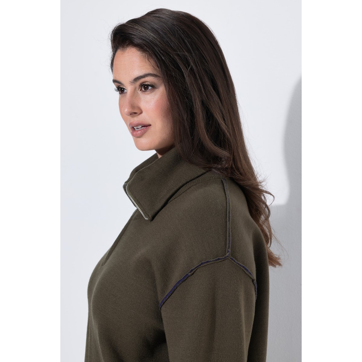 Pull en maille, col camionneur kaki foncé, ULLA POPKEN