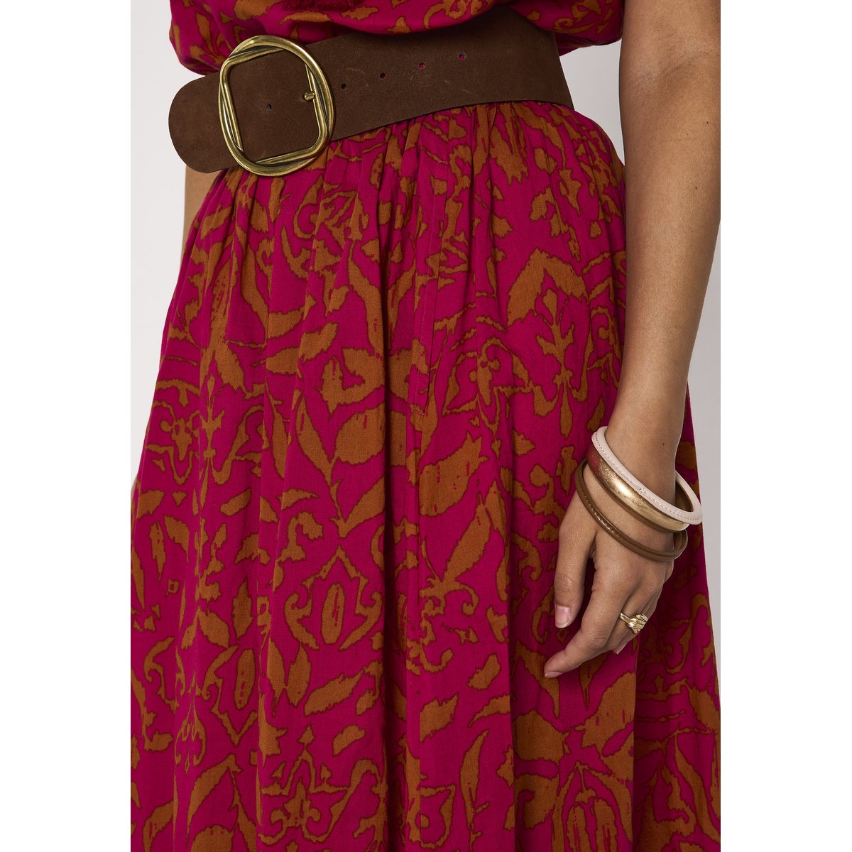 Jupe midi fluide imprimée en coton BRUNE fuchsia, Maison 123