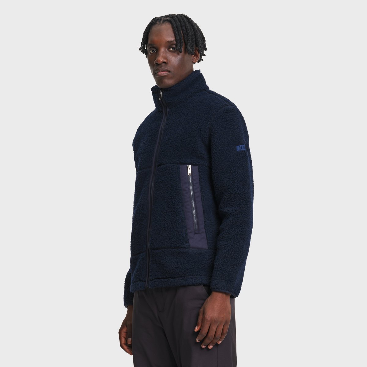 Veste sherpa recyclée col montant zippée bleu marine, AIGLE