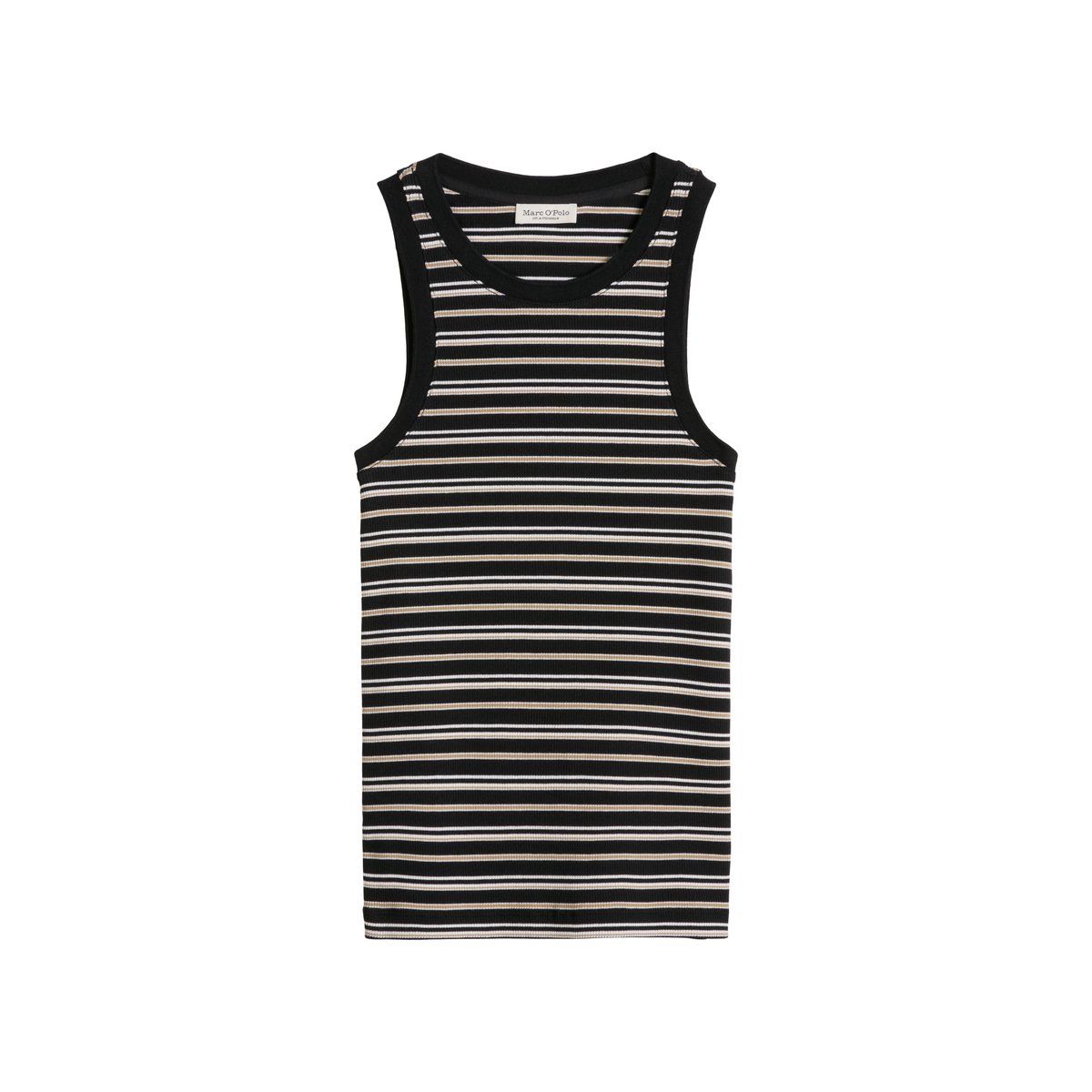 Top côtelé slim en mélange de coton organique et de lyocell noir, MARC O'POLO
