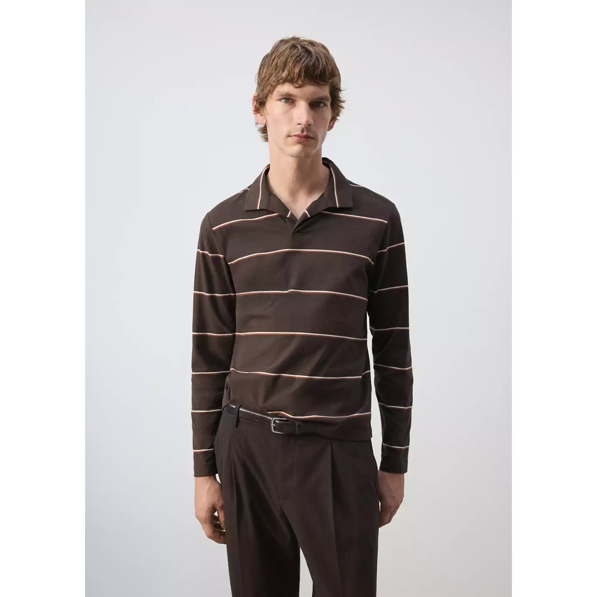 Polo 100 % coton rayures café, MANGO MAN