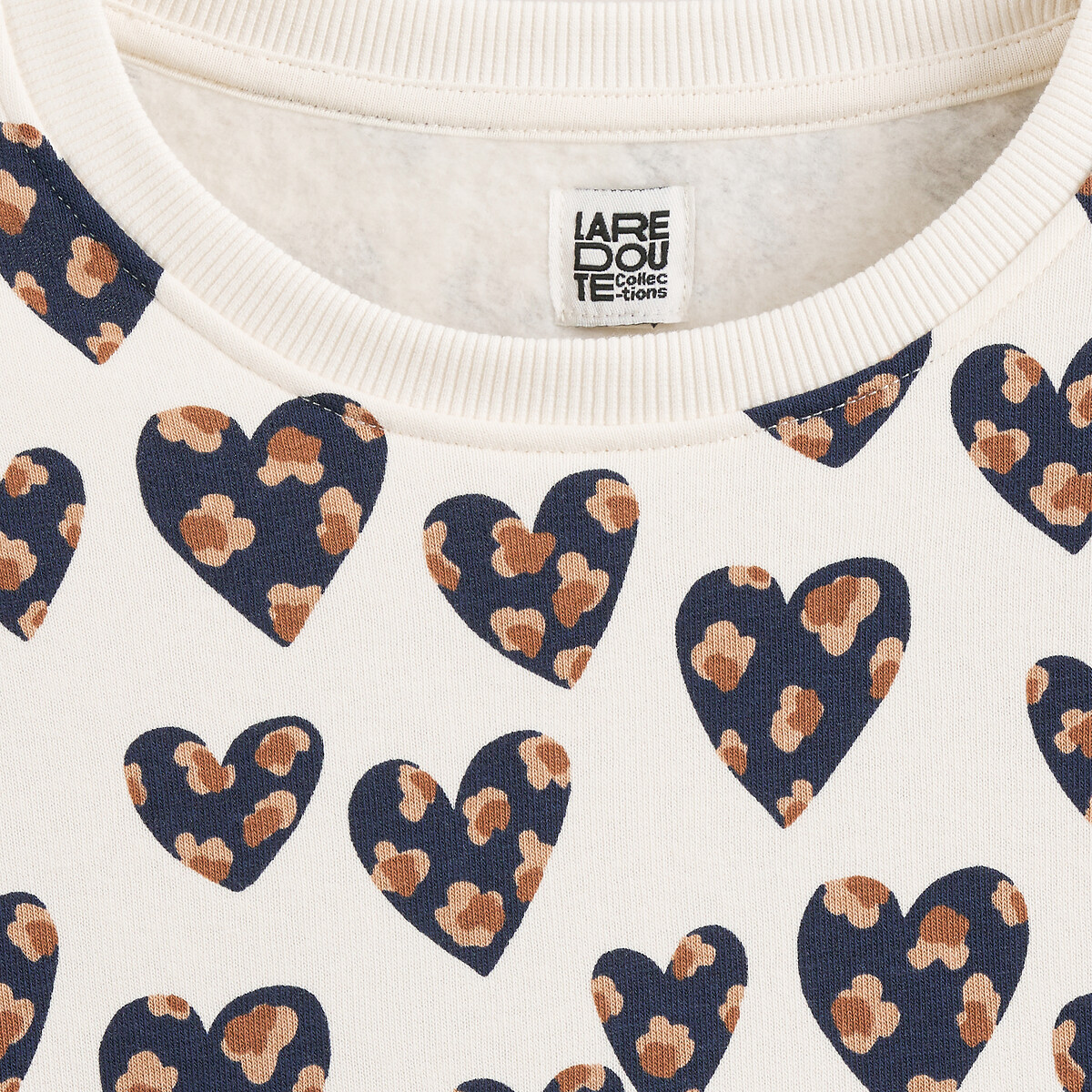 Heart Print Sweatshirt in Cotton Mix with Crew Neck ecru print, LA REDOUTE COLLECTIONS