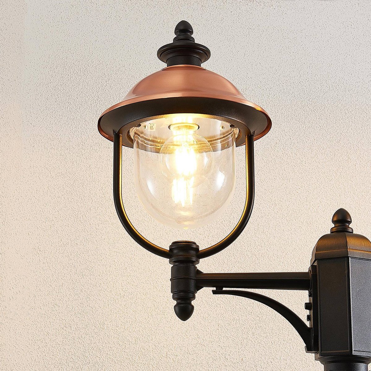 Lampadaire extérieur en aluminium vintage noir, cuivre, LINDBY