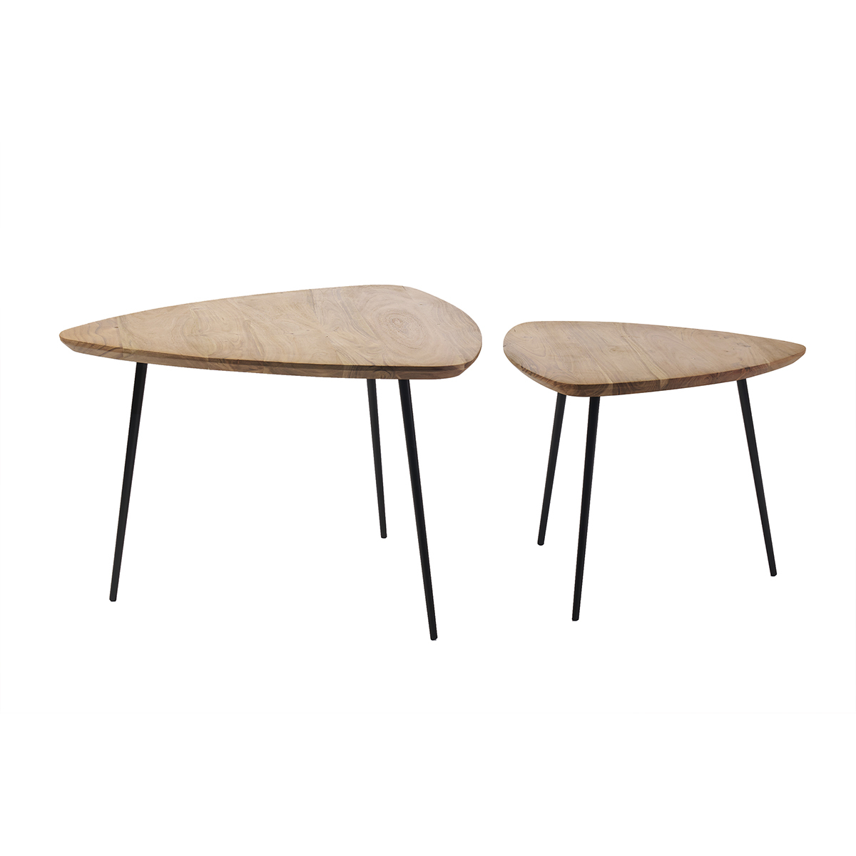 Tables basses gigognes bois massif et métal noir (lot de 2) STONES bois brut, MILIBOO