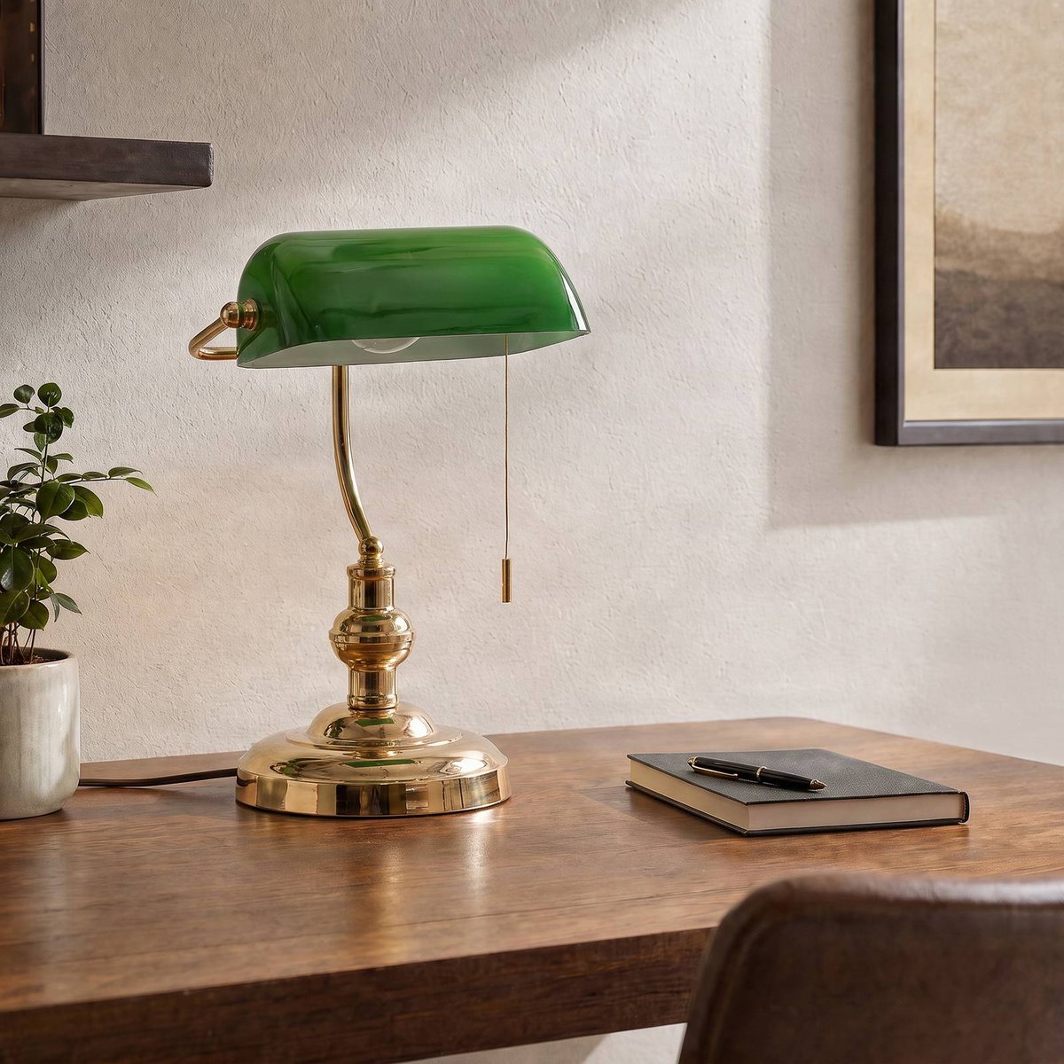 Lampe à poser en métal antique, Milenka laiton poli, vert, LINDBY