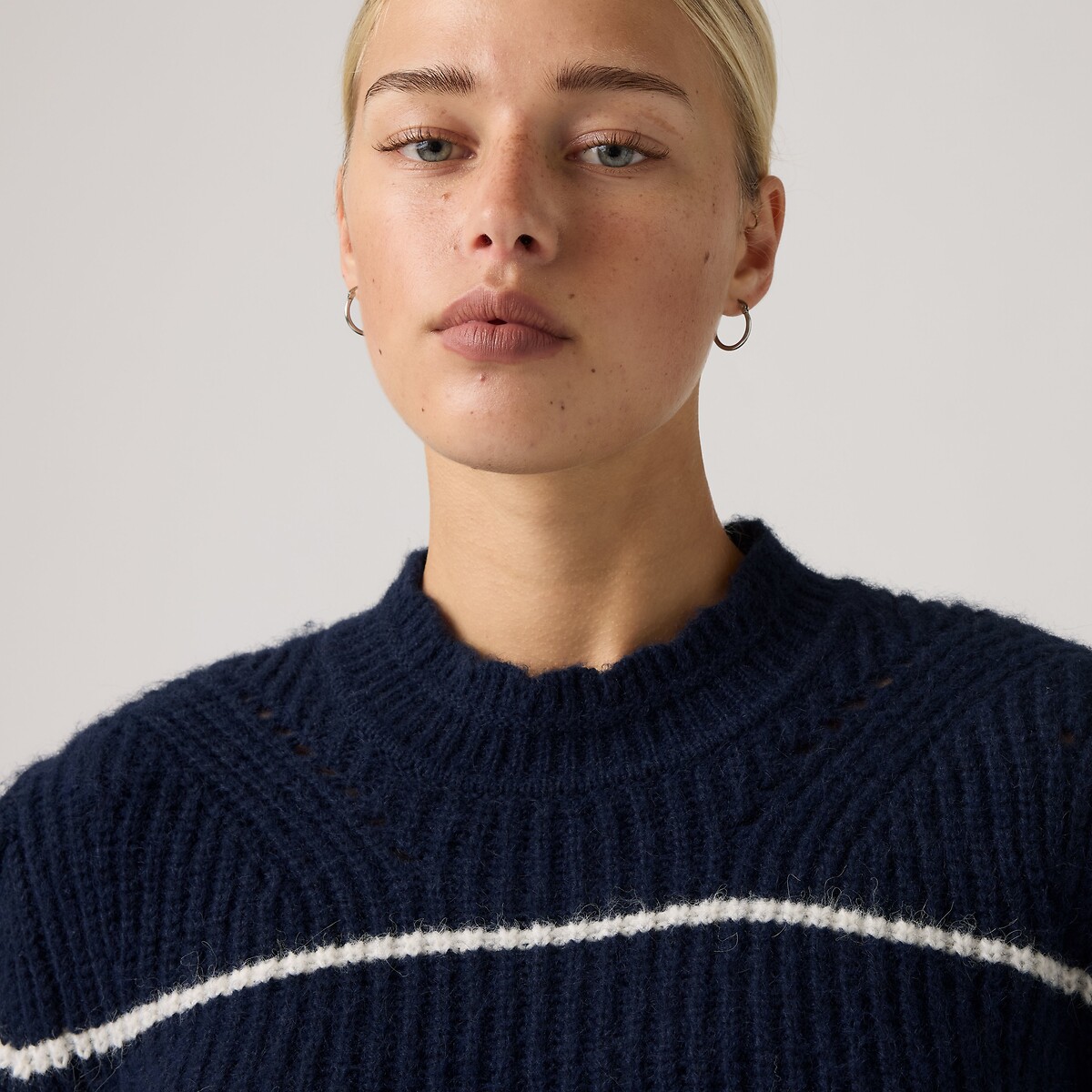 Pull rayé col rond manches longues marine/écru, LEVI'S