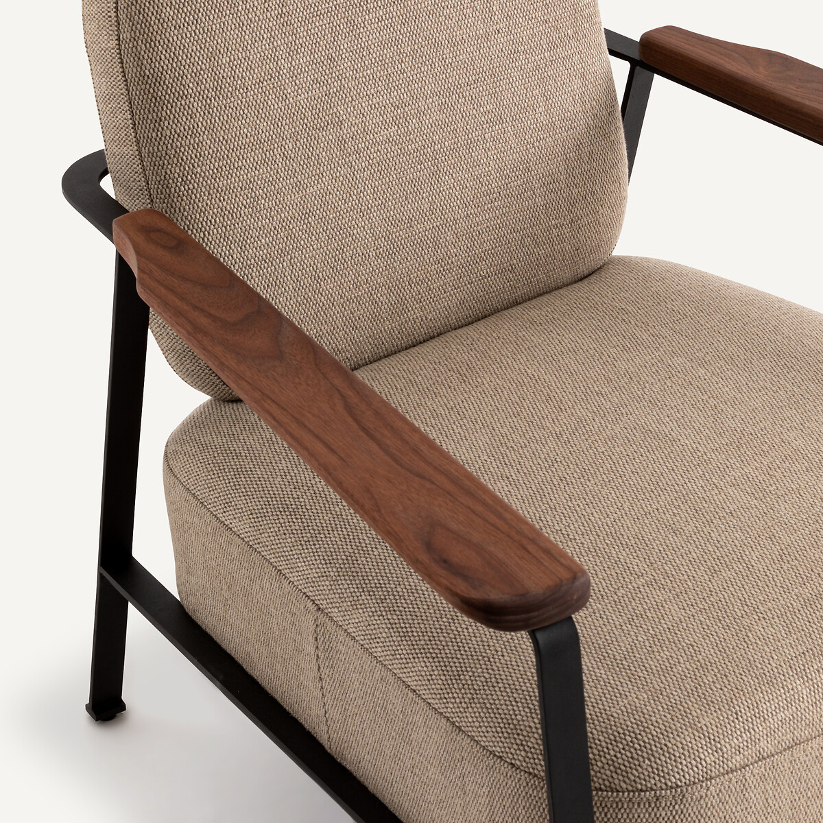 Fauteuil métal acier et tissu viscose, lin, Abraxas beige ficelle, AM.PM