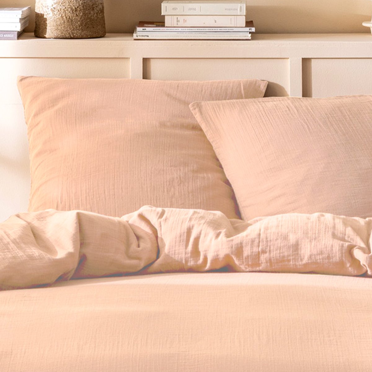 Parure de lit unie en coton Taies rectangulaires, GAZE DE COTON nude, MATT ET ROSE