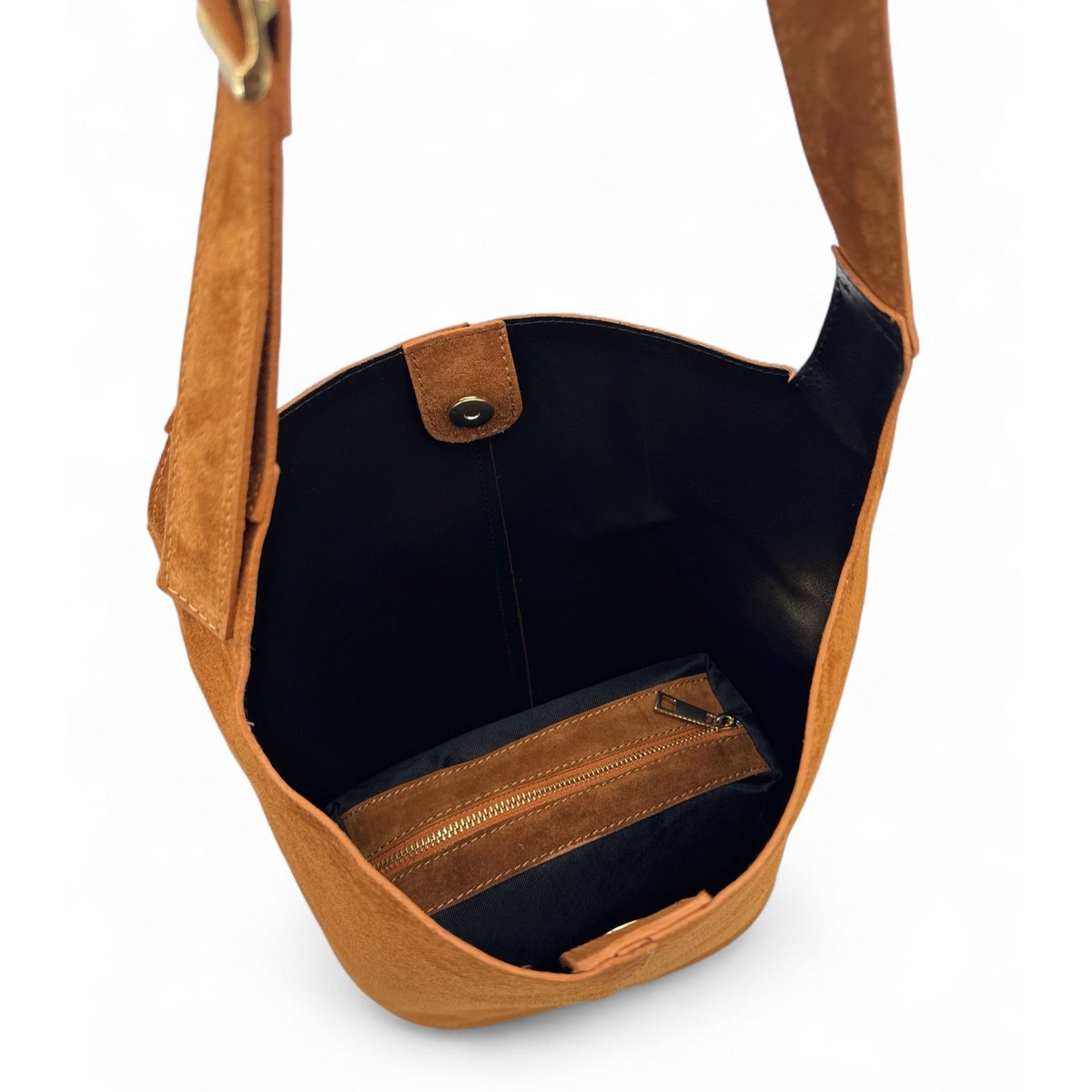 Sac seau en croûte de cuir CLARENCE camel foncé, OH MY BAG
