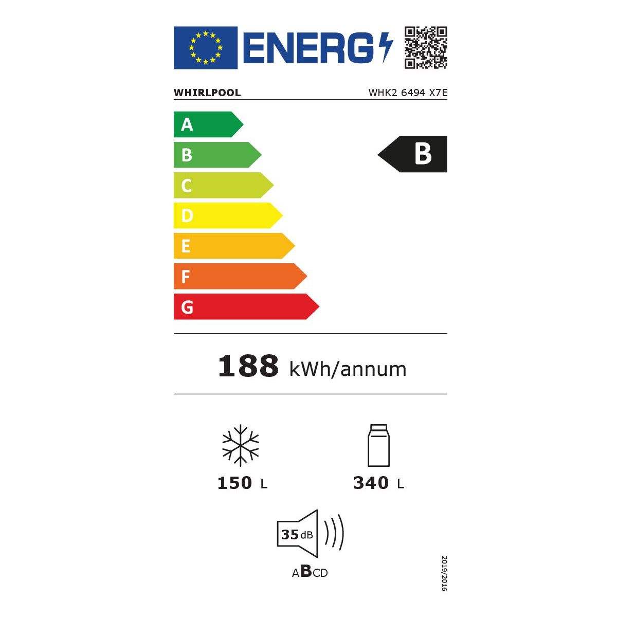 Réfrigérateur combiné WHK26494X7E couleur unique, WHIRLPOOL